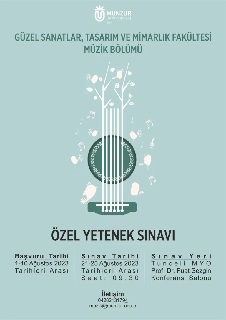 2023-2024 Eğitim-Öğretim Yılı Güz Dönemi Güzel Sanatlar, Tasarım ve Mimarlık Fakültesi Müzik Bölümü Özel Yetenek Sınavı