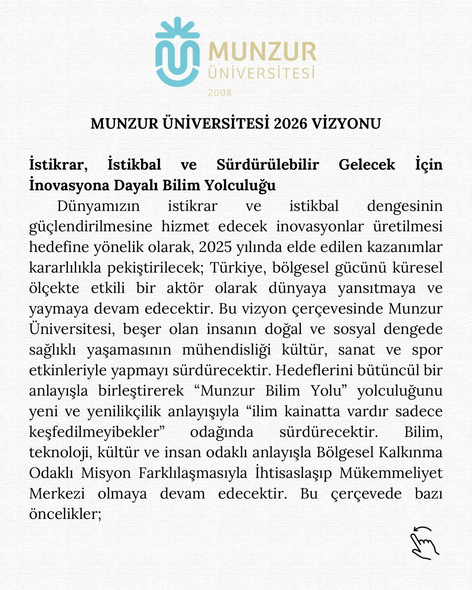 Rektörümüz Prof. Dr. Kenan PEKER'den Munzur Üniversitesi 2026 Vizyonu Mesajı