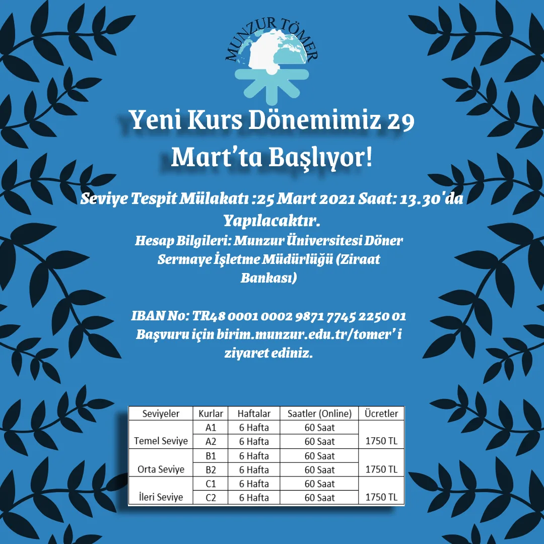 Yeni Kurs Dönemi Kayıtlarımız Başlamıştır