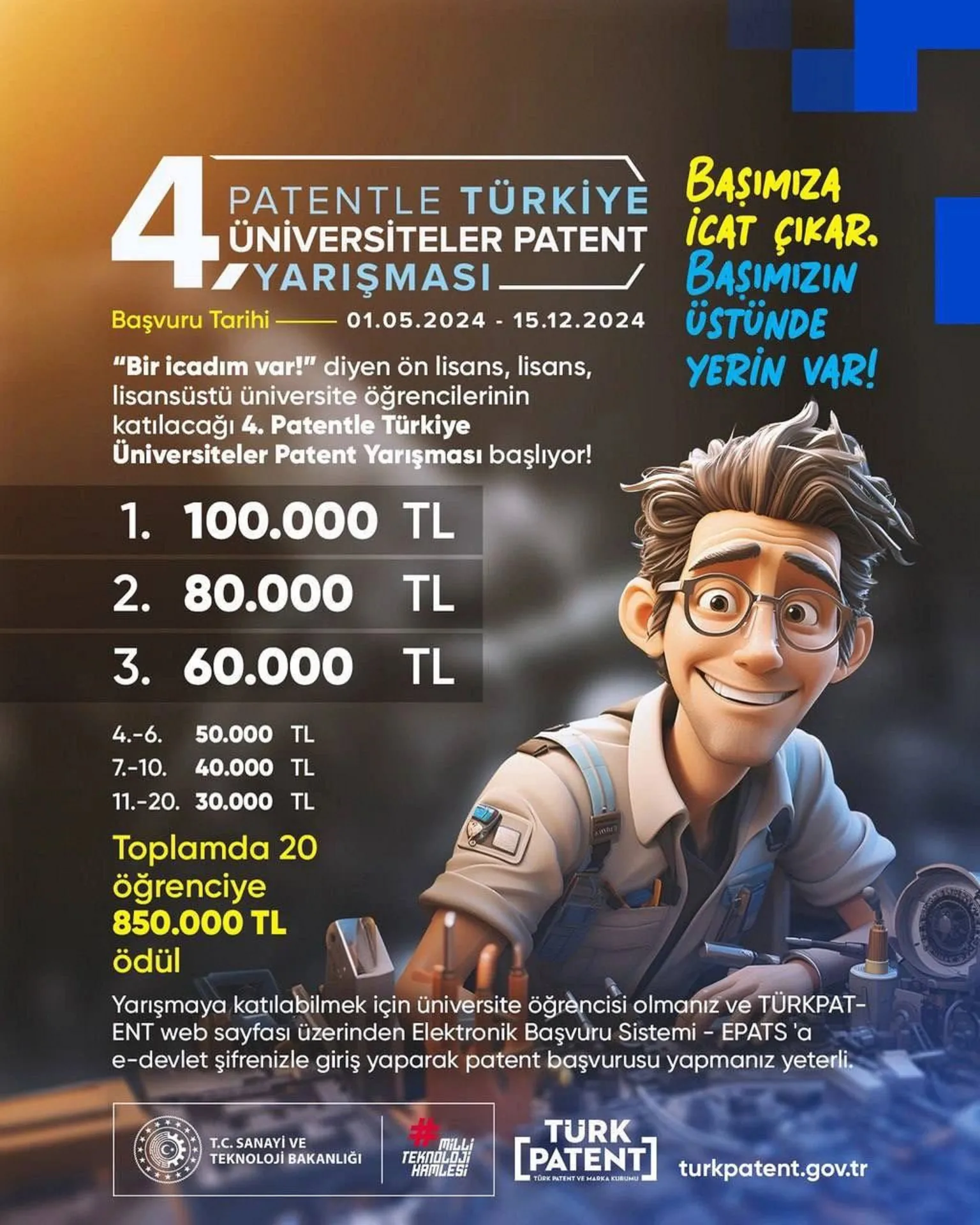 4. Patentle Türkiye - Üniversiteler Patent Yarışması Başvuruları Başladı.