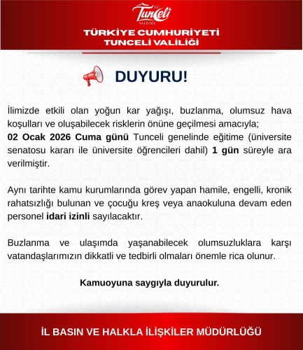 02 Ocak 2026 Eğitime Ara Verilmesi Kararı