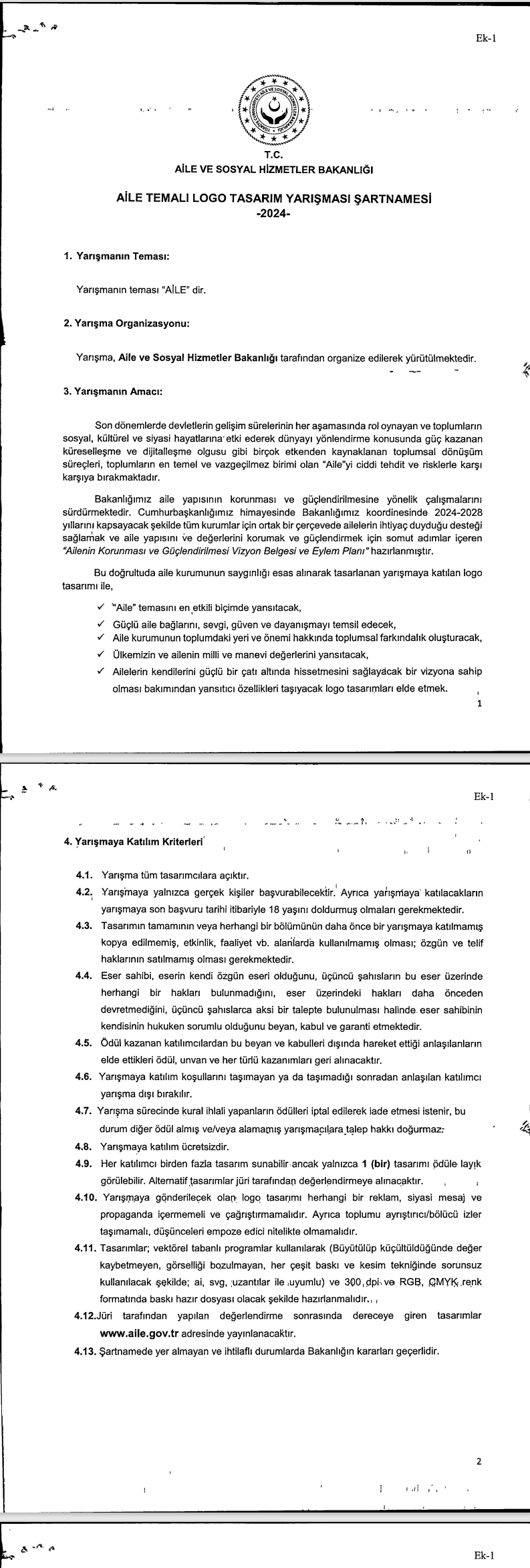 AİLE TEMALI LOGO TASARIM YARIŞMASI ŞARTNAMESİ 2024