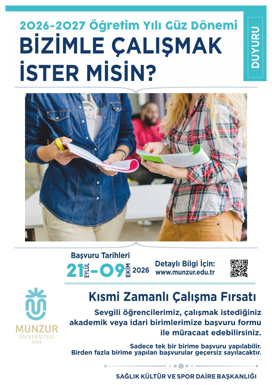 Kısmi Zamanlı Öğrenci Çalıştırma Programı Duyurusu