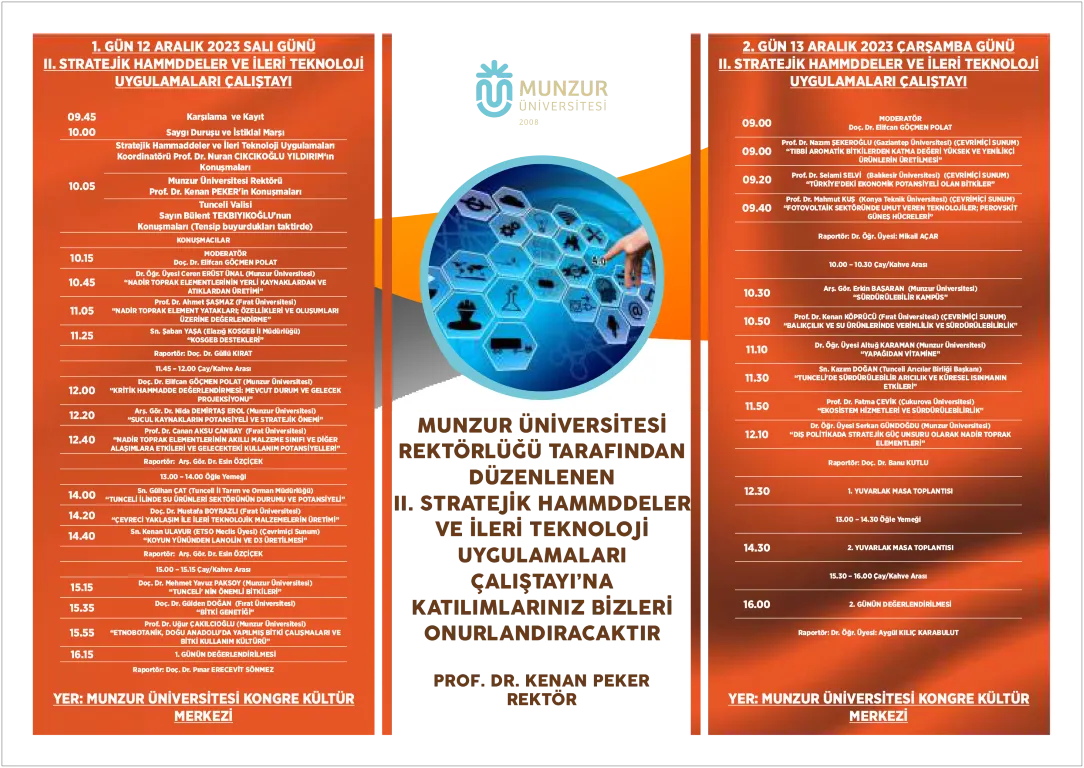 Munzur Üniversitesi’nde İki Gün Süren "II. Stratejik Hammaddeler ve İleri Teknoloji Uygulamaları Çalıştayı" Yapıldı. Hedefler: Sürdürülebilir ekonomik kalkınma, yoksulluğun bertaraf edilmesi ve doğanın korunması.