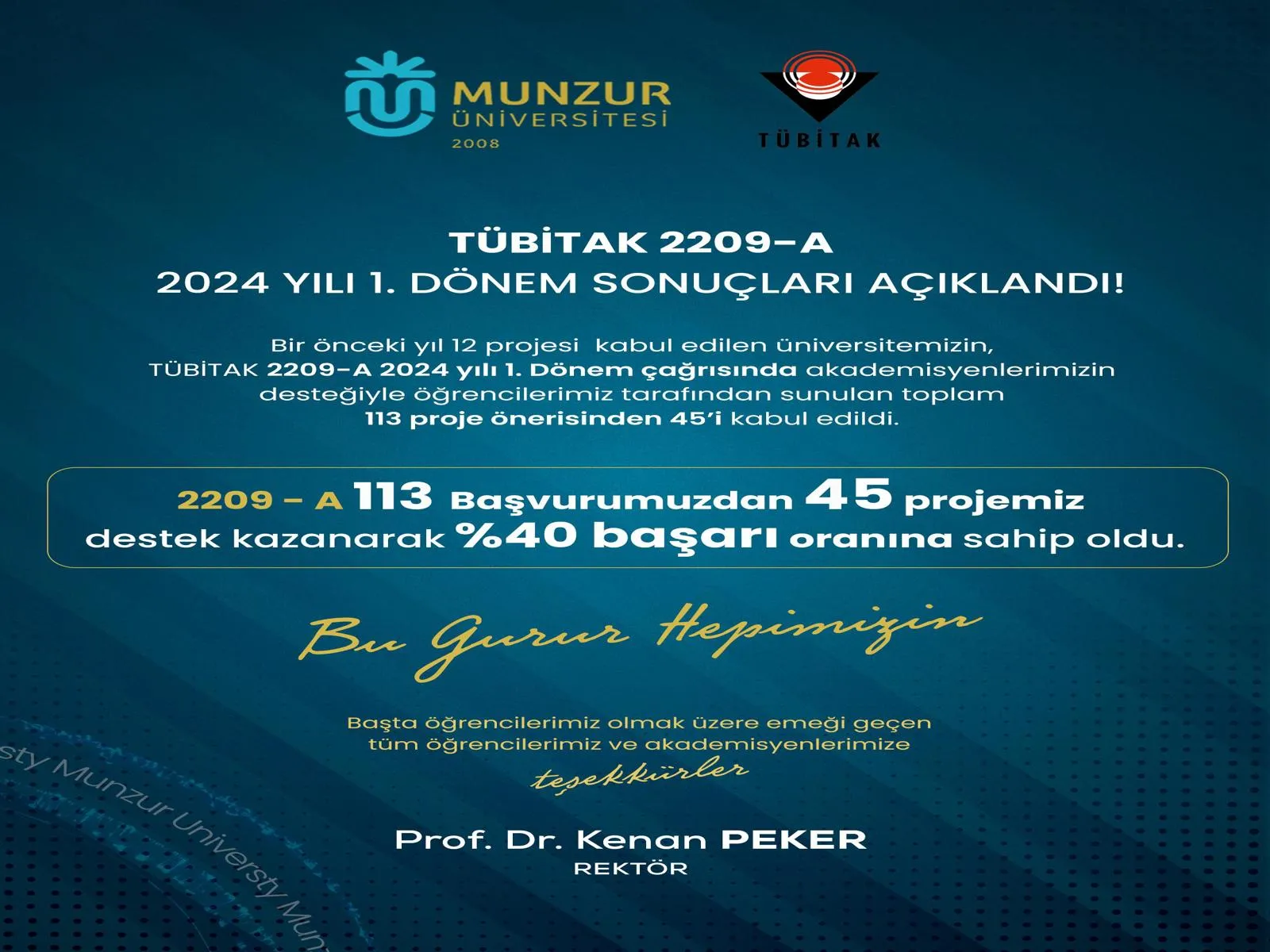 Munzur Üniversitesi'nin 45 Proje Önerisi TÜBİTAK'tan Onay Aldı