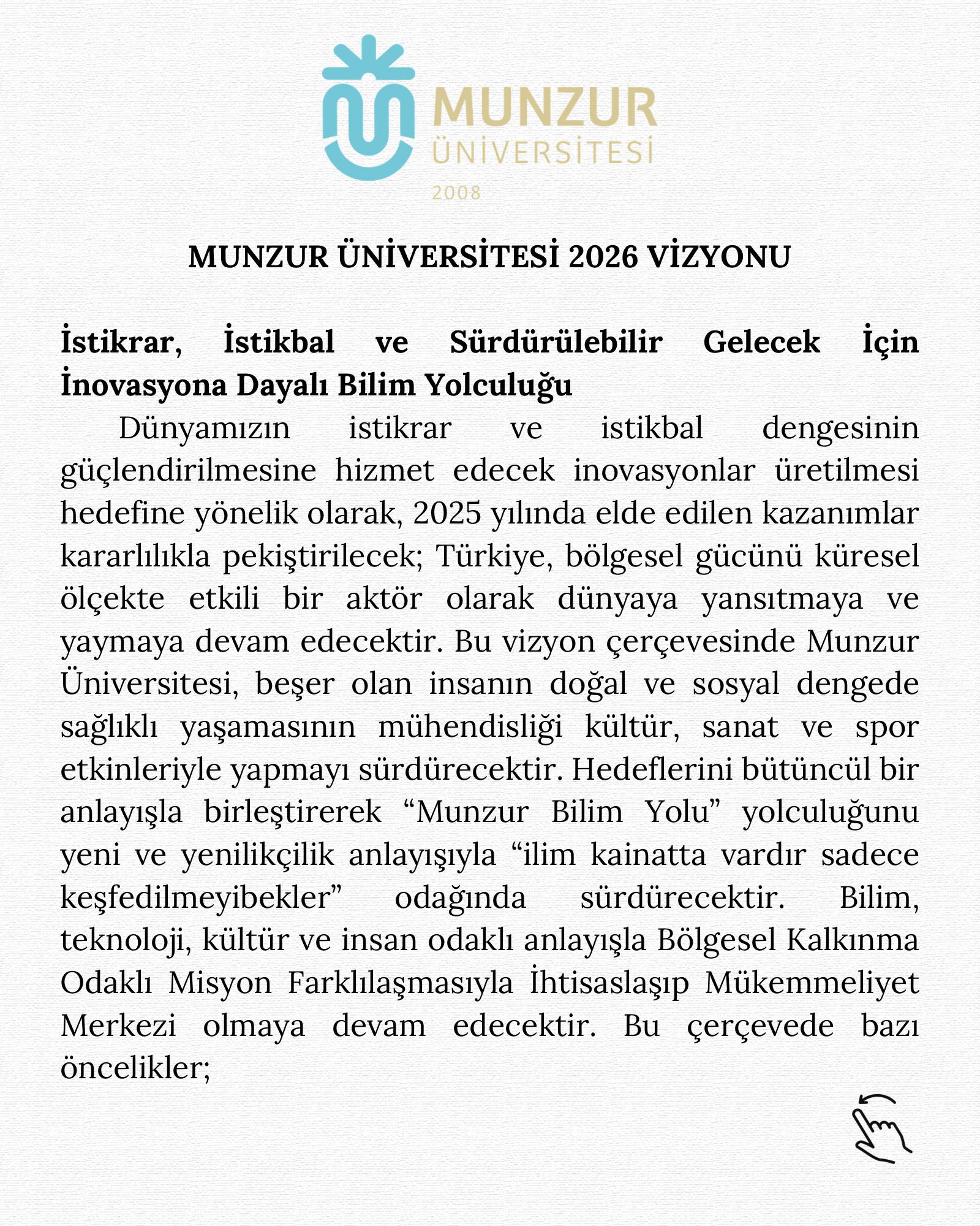 Rektörümüz Prof. Dr. Kenan PEKER'den Munzur Üniversitesi 2026 Vizyonu Mesajı