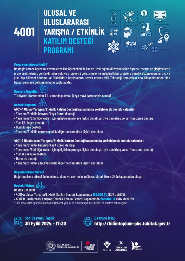4001-A Ulusal Yarışma/Etkinlik Katılım Desteği Çağrıları Yayınlandı