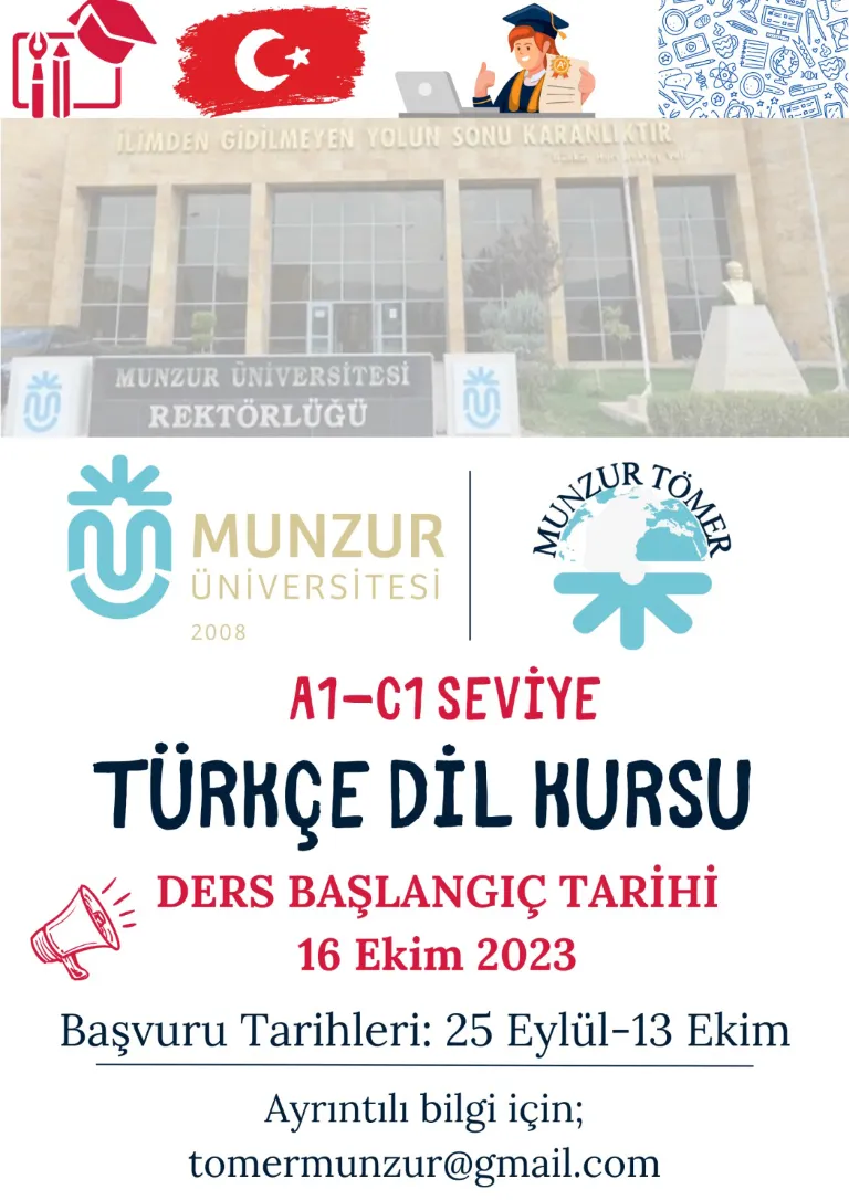 Munzur Üniversitesi TÖMER 2023–2024 Eğitim-Öğretim Yılı Online Türkçe Kurs Kayıtları Başlamıştır