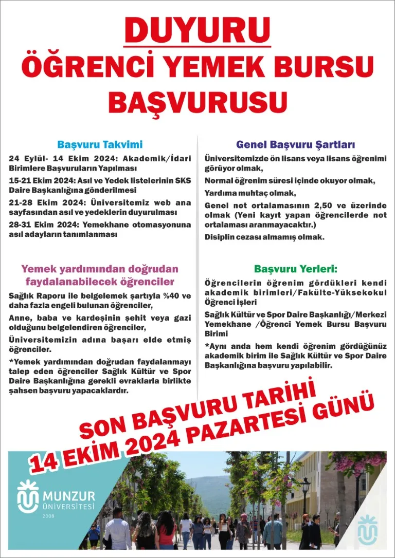 2024-2025 Eğitim-Öğretim Yılı Öğrenci Yemek Bursu Başvuru Kılavuzu