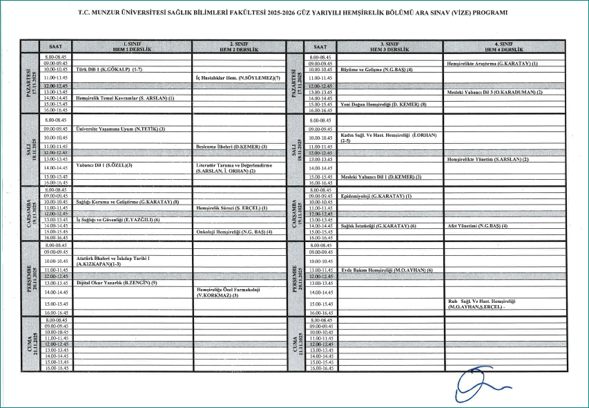 VİZE SINAV PROGRAMI
